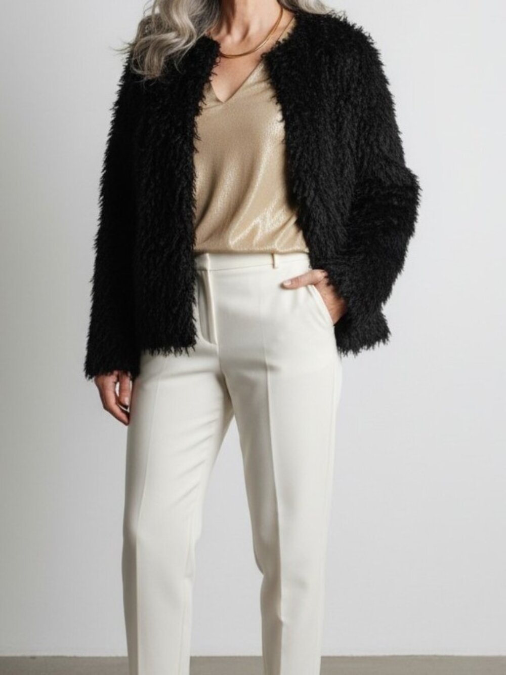 Colleen Lopez | Black Shaggy Fringe Jacket | Size Small